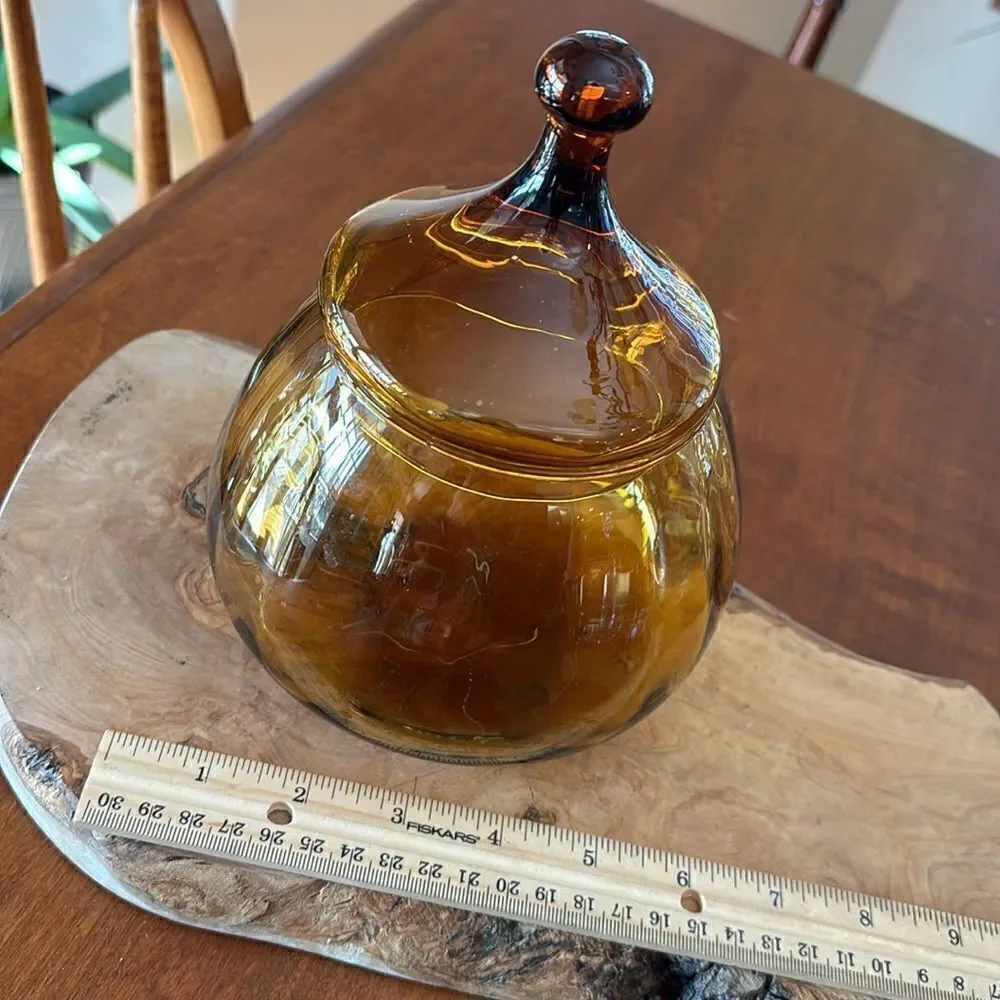 Vintage Empoli Amber Ribbed Apothecary Jar